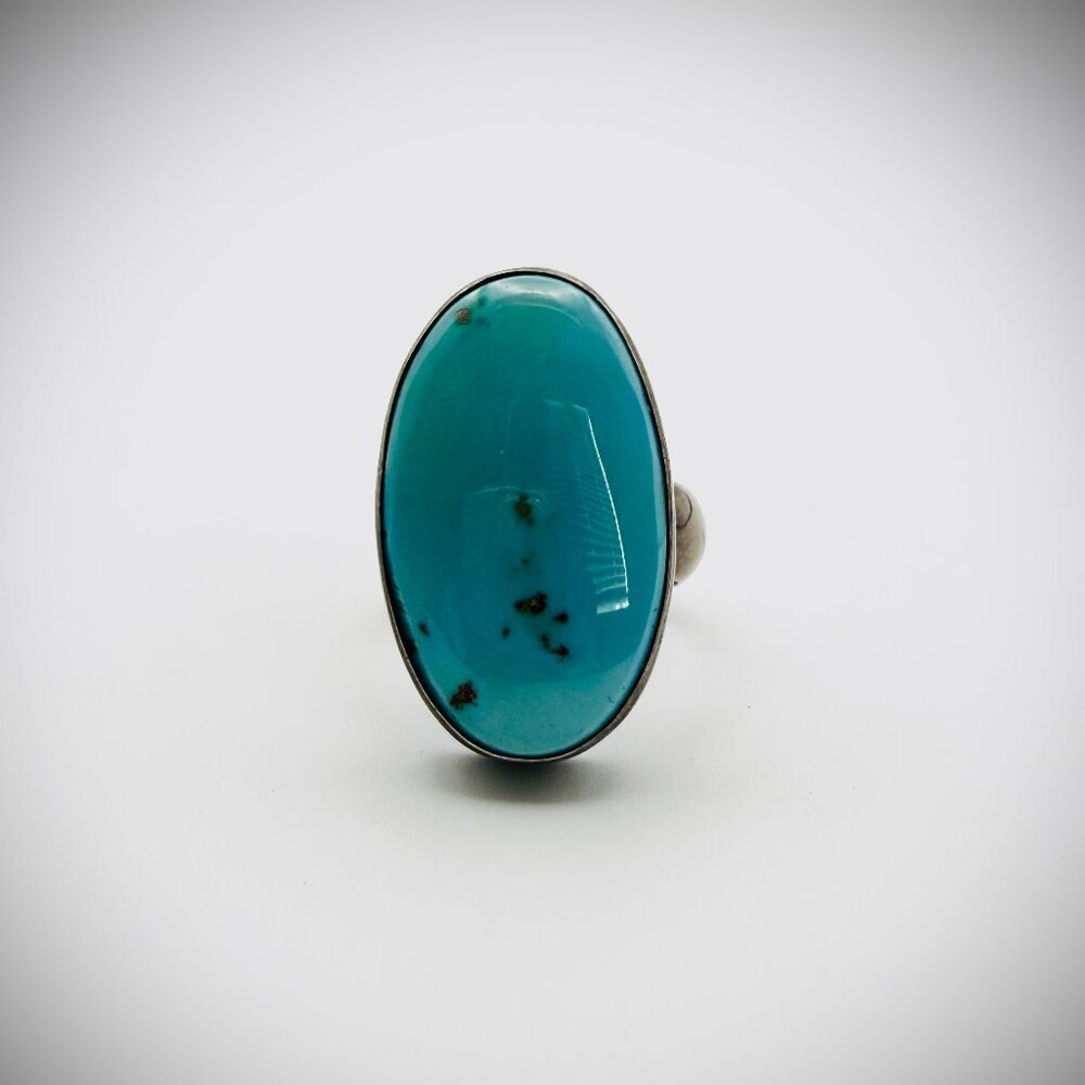 Heavy Patina Sterling Turquoise Ring Size 6.25 – FF Signed